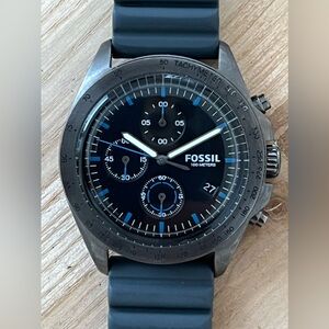 Fossil Chronograph Men’s Watch Black Dial Blue Markers Blue Silicone Strap